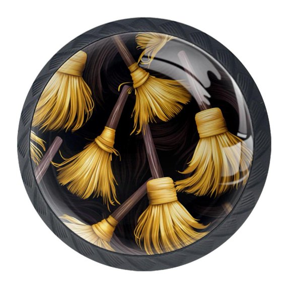 4 Pcs halloween broom Knobs for Kitchen Cabinet Cupboard Dresser Bookcase Drawer Pulls Handles Round Home Decor