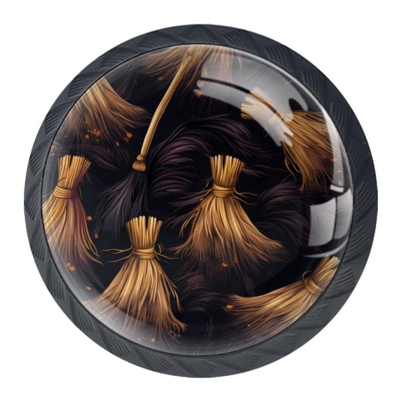 4 Pcs halloween broom Knobs for Kitchen Cabinet Cupboard Dresser Bookcase Drawer Pulls Handles Round Home Decor
