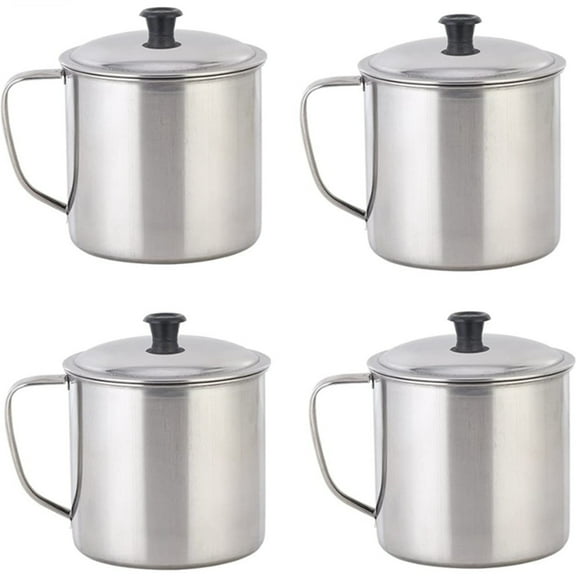 4 Pcs of 24oz (700ml) Rust Resistant Camping Mug with Lid and Handle for Coffee & Soup