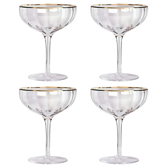 4 Pcs of Glass Cocktail Glass Set, Champagne Glasses with Gold Rim, 8.79 fl oz / 260 ml, Great for Cocktails and Champagne
