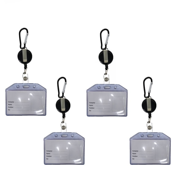 4 Pcs of Id Card Holder with Carabiner, Badge Reel, Belt Clip, Aluminum Keychain, Black