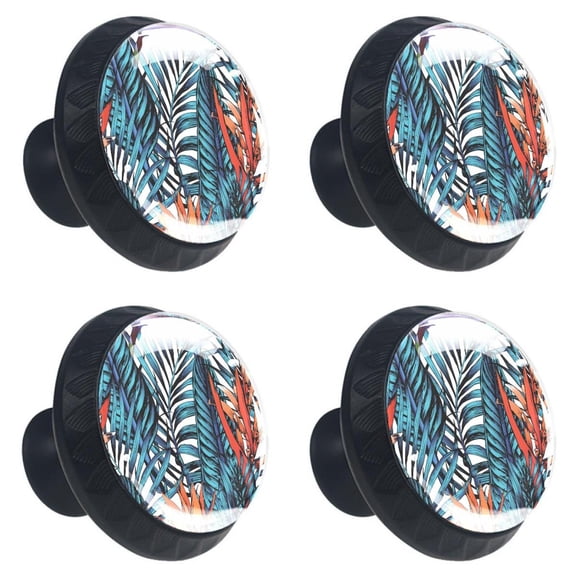 4 Pcs tropical Leaves palm tree Knobs for Kitchen Cabinet Cupboard Dresser Bookcase Drawer Pulls Handles Round Home Decor