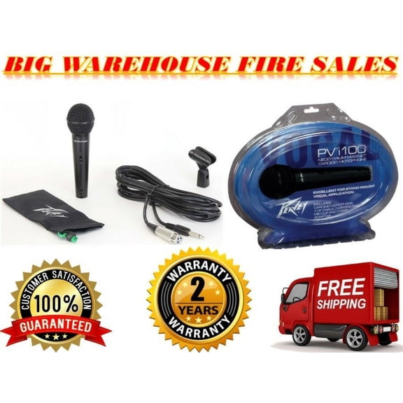 4 Peavey PVI100 1/4" Wired Dynamic Cardioid Vocal Microphone+Mic Clip + Cable