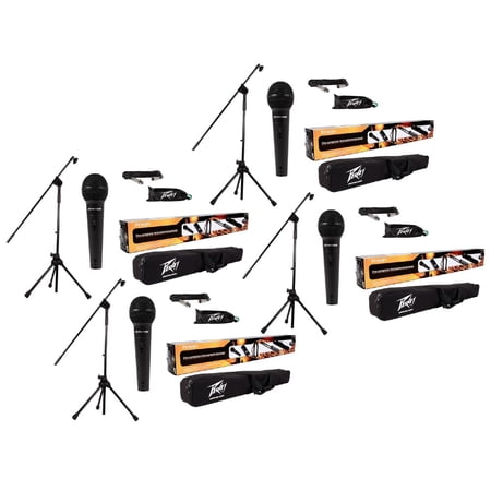 (4) Peavey Pv-Msp1 Complete Microphone, Stand, Bag & Xlr Cable Stage Package New