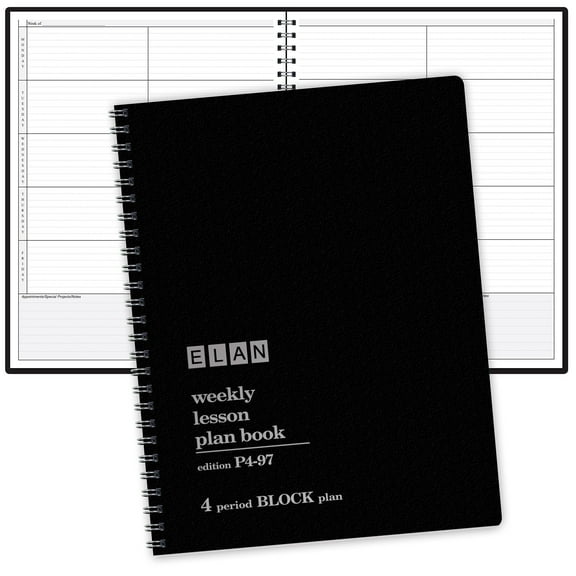 4 Period Teacher Undated Weekly Lesson Plan Book by Elan Publishing Company, 8.5" x 11", Black, Days Vertically Down the Side (P4-97) - SD-OUWG-DN7N