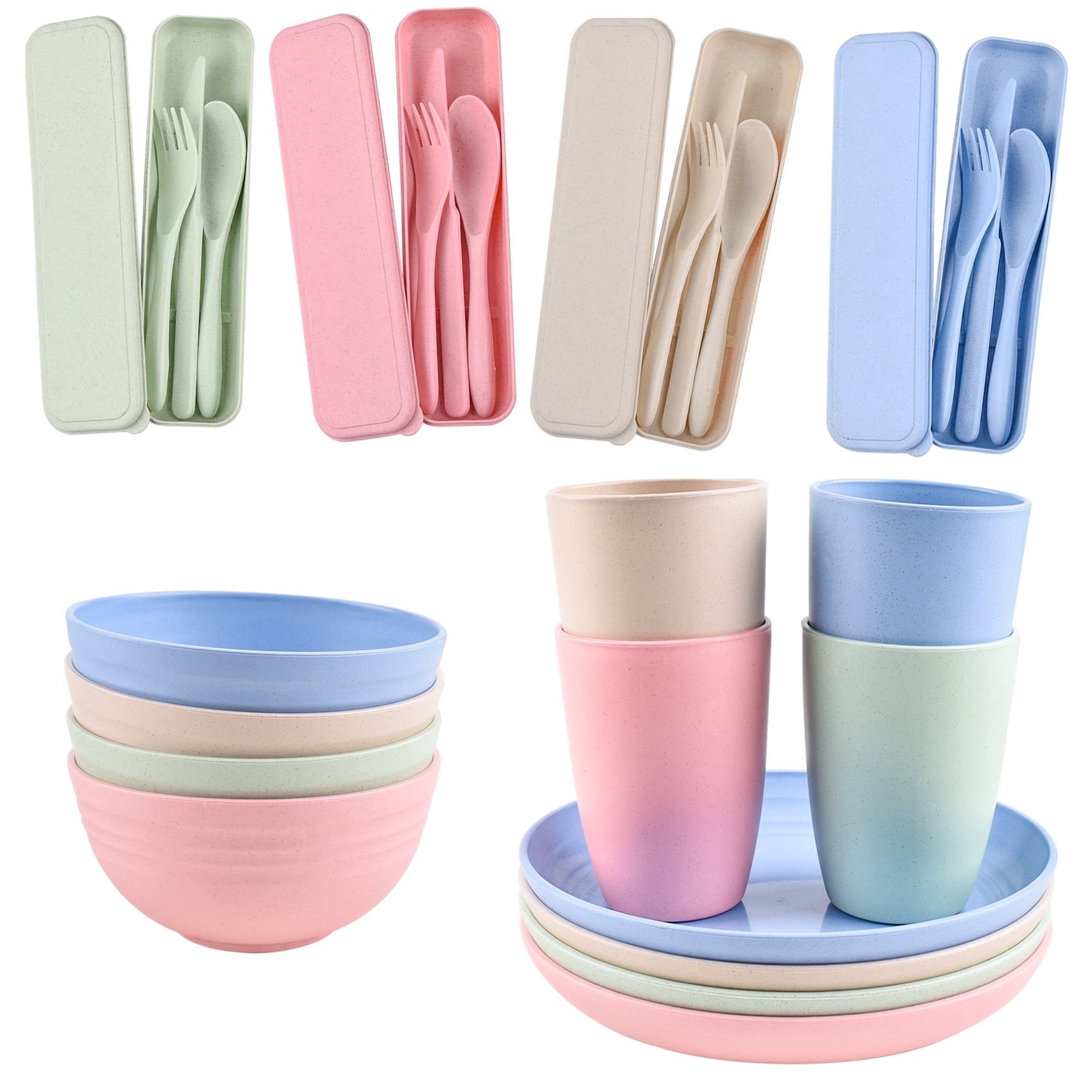 Reusable Plastic Kitchenware ZLZLCFZE, Reusable Plastic Dinnerware Set for 4, 24-piece, unbreakable ...