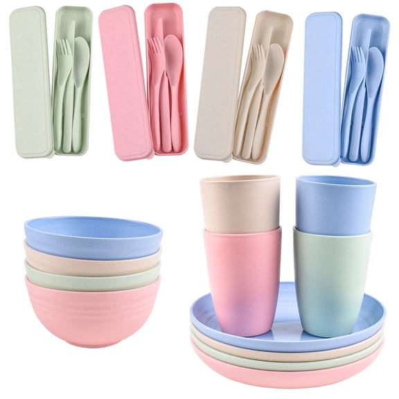 Reusable Plastic Dinnerware Set for 4 – Unbreakable, Lightweight & Dishwasher Safe