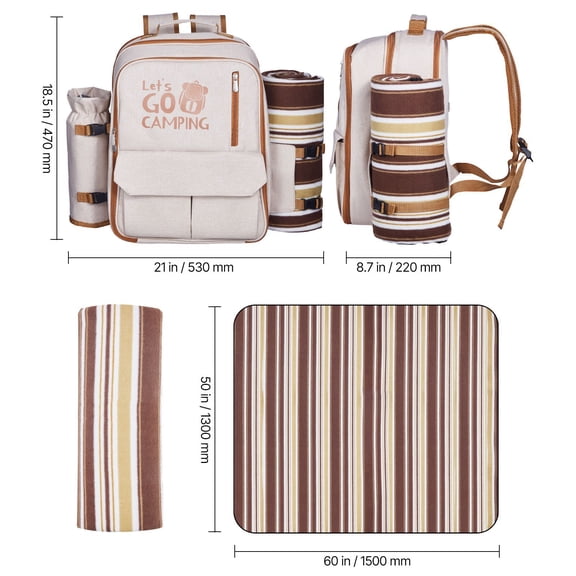 Picnic Backpack, Beach Picnic Backpack Bag for 4 Person with Insulated Cooler Compartment, Detachable Bottle/Wine Holder, Lightweight Blanket, Plates & Cutlery Set for Outdoor, Hiking, Camping