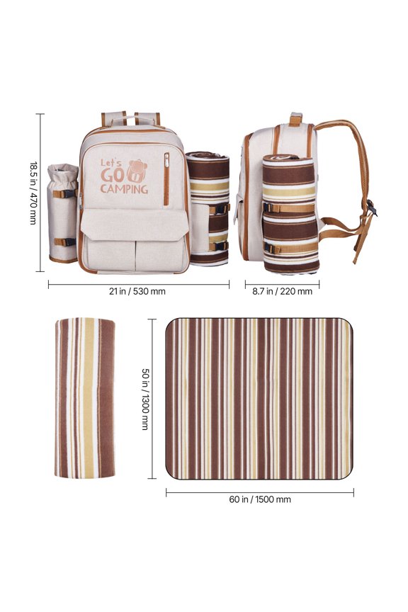 Picnic Backpack, Beach Picnic Backpack Bag for 4 Person with Insulated Cooler Compartment, Detachable Bottle/Wine Holder, Lightweight Blanket, Plates & Cutlery Set for Outdoor, Hiking, Camping