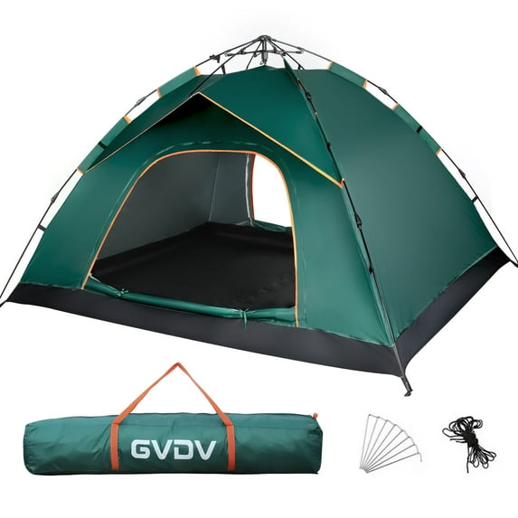 4 Person Camping Tent, GVDV Instant Easy Pop up Tents for Camping Family, 110" x 87" x 51", Green