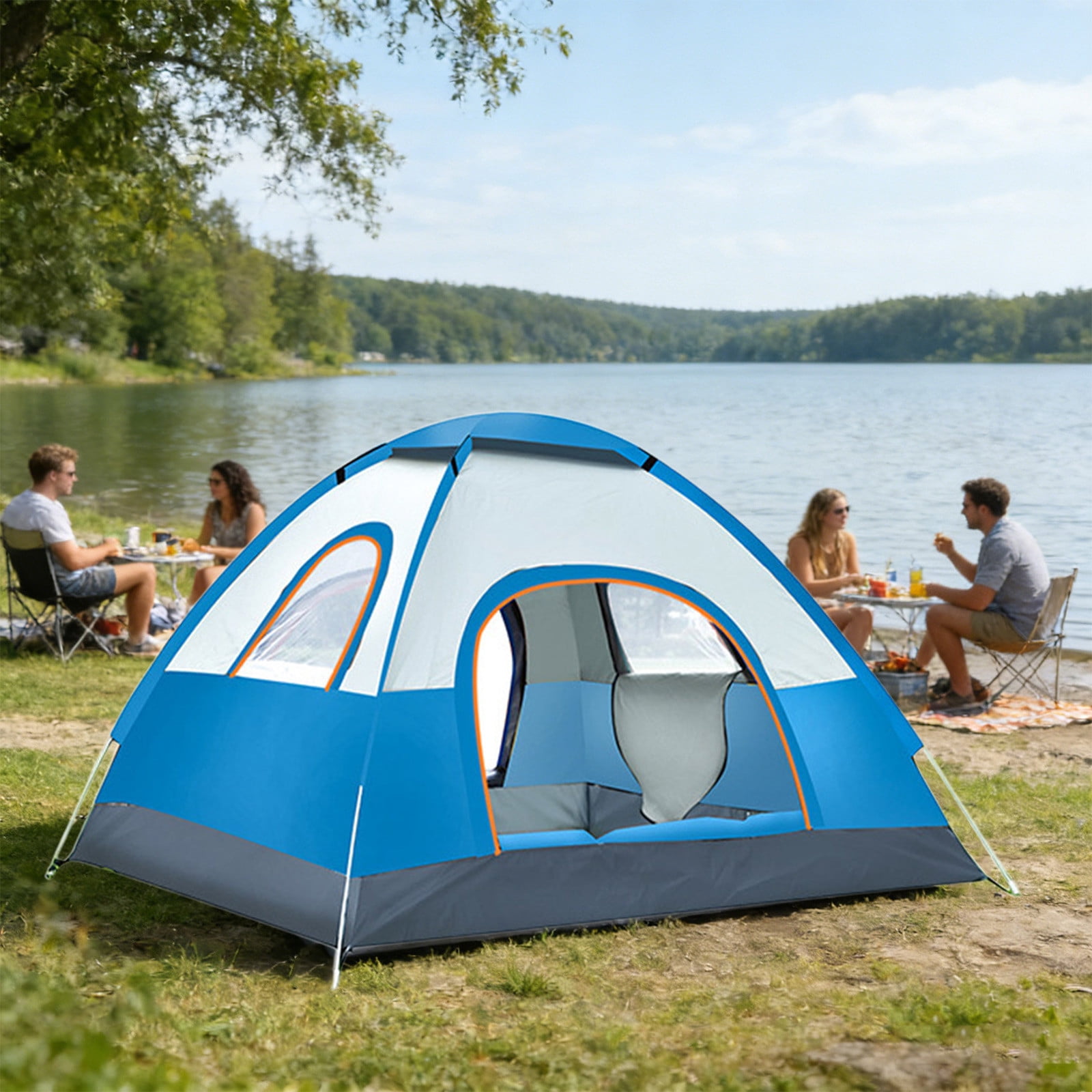 4 Person Camping Tent Portable Instants Waterproof Tent With Storage Bag, Waterproof Family Camping Tent, Easy Set Up Tent, Windproof Dome Tent for Camping Outdoor Hiking Picnic Traveling,Blue