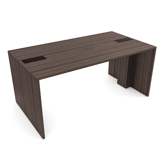 4 Person Collaboration Table | Face-To-Face Desk | 36x66 All Laminate Team Desk With Double Power And Data Units | Natural Eucalyptus And Black