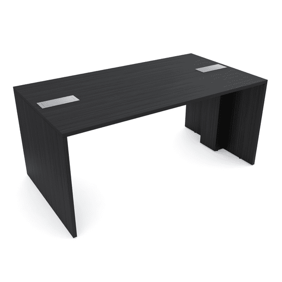 4 Person Collaboration Table | Face-To-Face Desk | 36x66 All Laminate Team Desk With Double Power And Data Units| Asian Night White Cypress And Silver