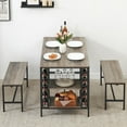thumbnail image 1 of 4-Person Dining Set with Wine Rack: Rectangular Kitchen Table & 2 Benches with Storage Shelf - Space-Saving for Apartments, Small Spaces, and Living Rooms, 1 of 9