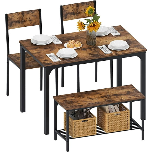Dining Table Set for 4, Kitchen Room Table Set with Bench, 2-Piece Dining Chairs Set for Breakfast Nook - 42.9"×27.3" Retro