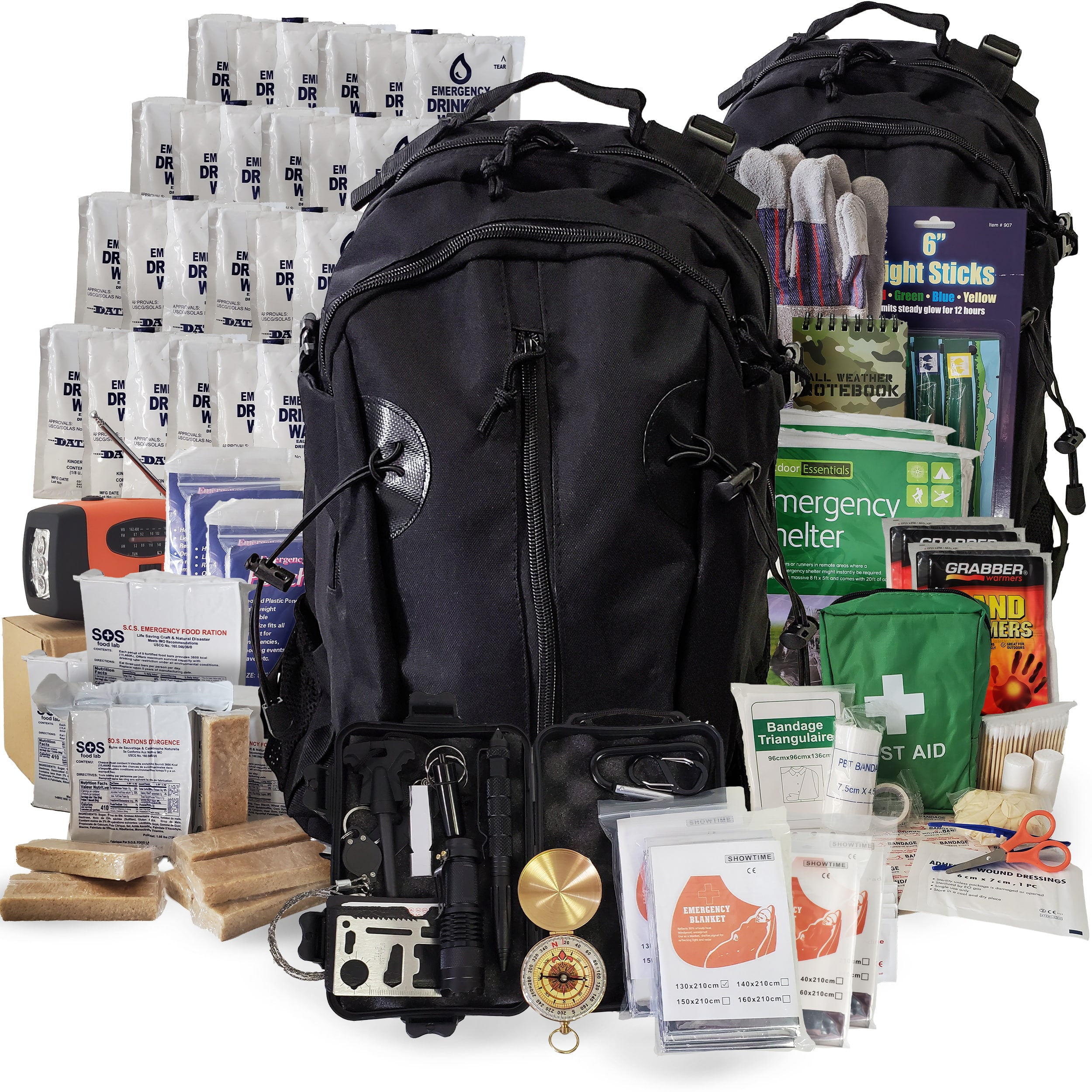 4Person 72Hour Emergency Survival Kit Backpack with Food, Water, Shelter, First Aid, and Tools