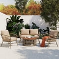 thumbnail image 1 of 4-Person Garden Set | Woven Wicker Style for Modern Look | Acacia Wood Tabletop | Spill-Resistant Non-Porous Covers, 1 of 7