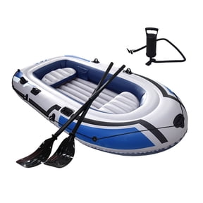 BN-LINK 4-Person Inflatable Boat Series with Seats, Inflatable Raft with a Pair of Deluxe Oars, High-Output Pump, Detachable Fishing Rod Holders, Fishing Boat for Ponds, Lakes, Rivers