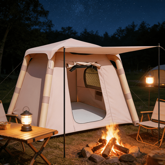 4-Person Inflatable Camping Tent - 76.77x76.77x68.90in, PU50+ UV/PU3000+ Waterproof & Double-Layer Air Column