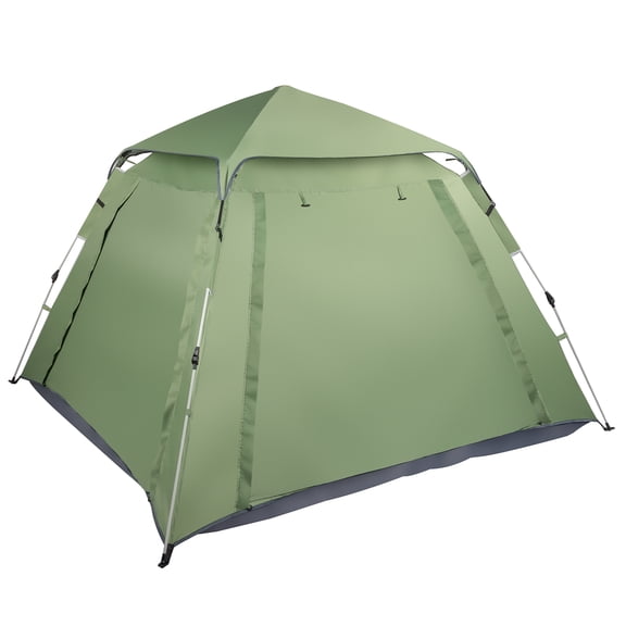 4 Person Instant Pop Up Camping Tent, 240240150cm Spring Quick Open Family Tent, 210T Silver Coated Polyester UV Sun Protection with Full Mesh Ventilation, Green Outdoor Backpacking Tent with Stake