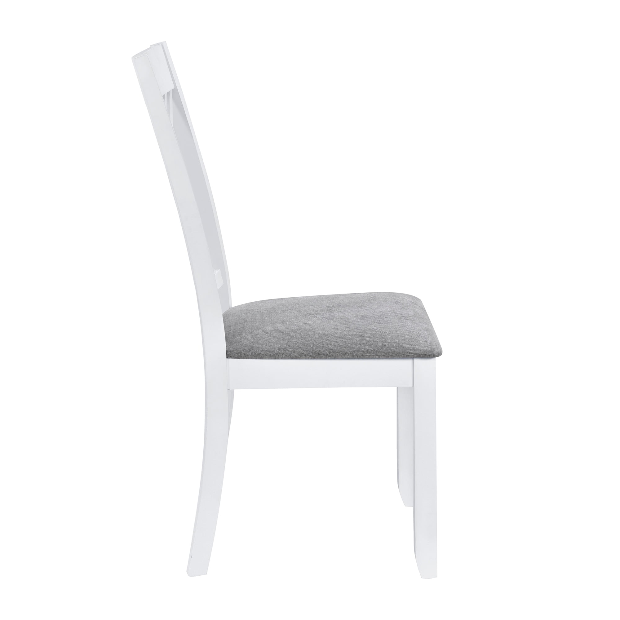 White Rubber Wood Dining Table Set with 4 Gray Cushioned Chairs