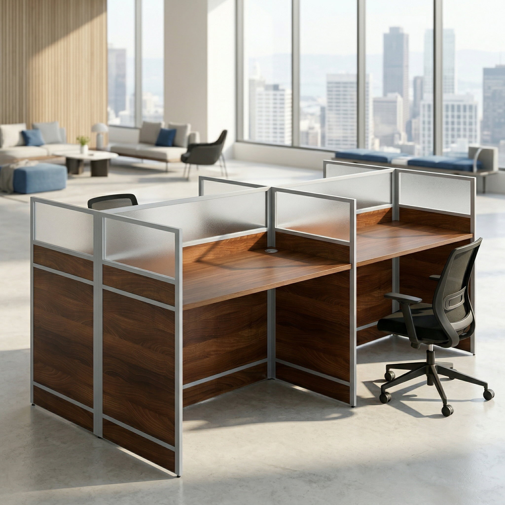 Cubicle Frame 4-Person Office Cubicle Desk with Mute Privacy Panels & Cable ...