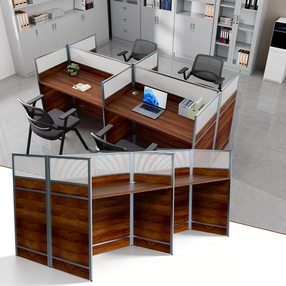 4 Person Office Cubicle Desk with Privacy Panel,Modular Office Cubicle Workstation with Cable Management,Staff Cubicle Desk for Open Offices,School,Call Centers 94.4in