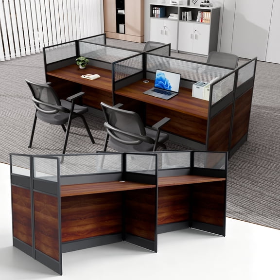 4 Person Office Cubicle Desk with Privacy Panel,Modular Office Cubicle Workstation with Cable Management,Staff Cubicle Desk for Open Offices,School,Call Centers 94.4in