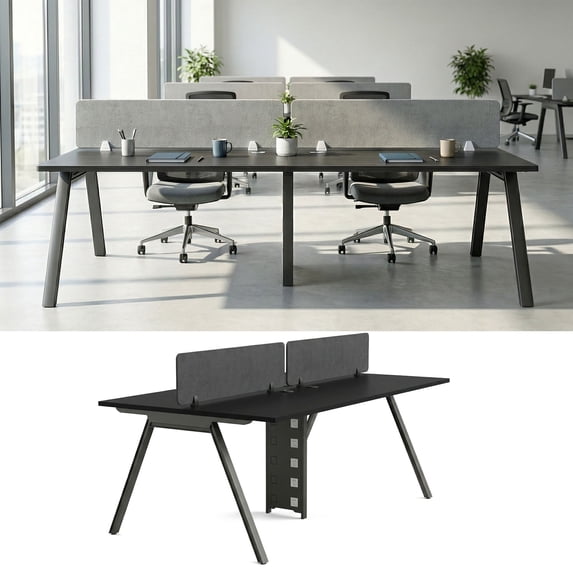 4-Person Office Cubicle Workstation with Privacy Panels & Cable Management, Collaborative Staff Desk with Mute Dividers, Durable Computer Table for Home, Office, or Commercial Workspace