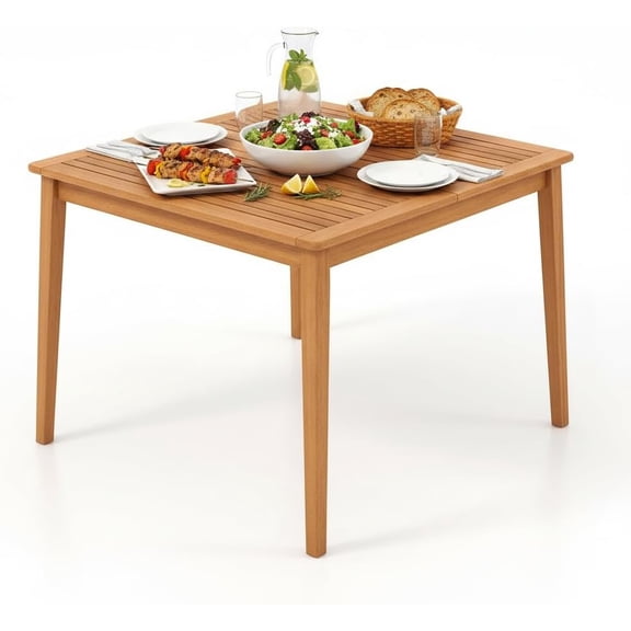 4-Person Outdoor Acacia Wood Dining Table, 40" Square Bistro Table with 1.96" Umbrella Hole, Outdoor Patio Table for Porch, Deck, Garden and Backyard, Natural