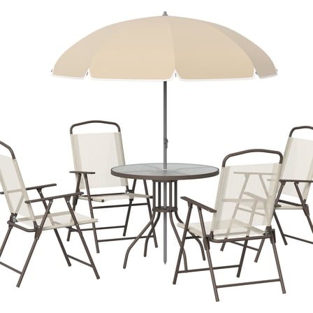 4-Person Outdoor Dining Set, Folding Chairs & Round Glass Table / Perfect for Outdoor Recreation