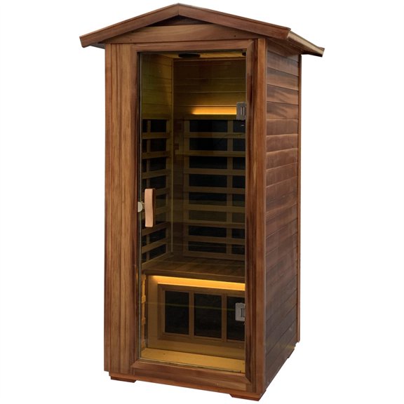 4-Person Outdoor & Indoor Wooden Sauna Cabin with 12-Carbon Crystal Far-Infrared Heaters & Bluetooth Speakers - Quick Warm-Up, Temperature Control, Durable Design