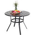 4Person Outdoor Steel Slatted Dining Table with Adjustable Umbrella