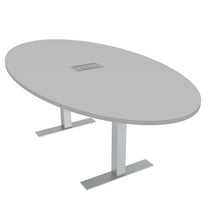 4 Person Oval Conference Room Table Metal T-Bases Electrical Unit