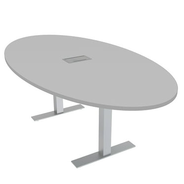 4 Person Oval Conference Room Table Metal T-Bases Electrical Unit