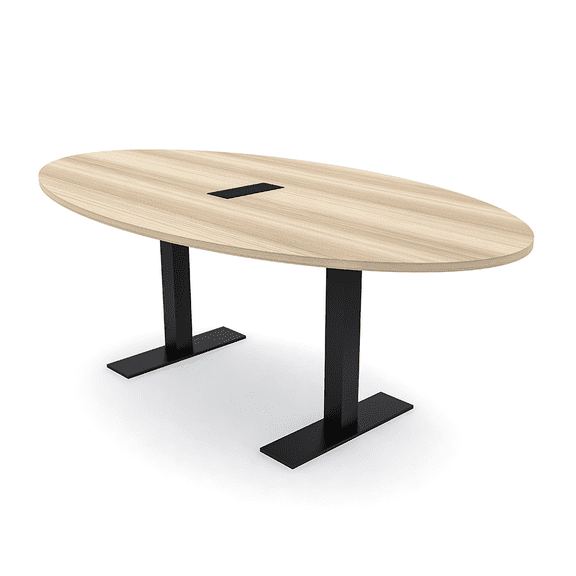 4 Person Oval Conference Room Table Metal T-Bases Electrical Unit