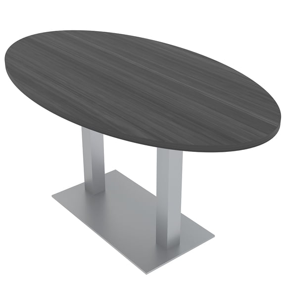 4 Person Oval Conference Room Table Square Metal Base 3X5 Power Unit