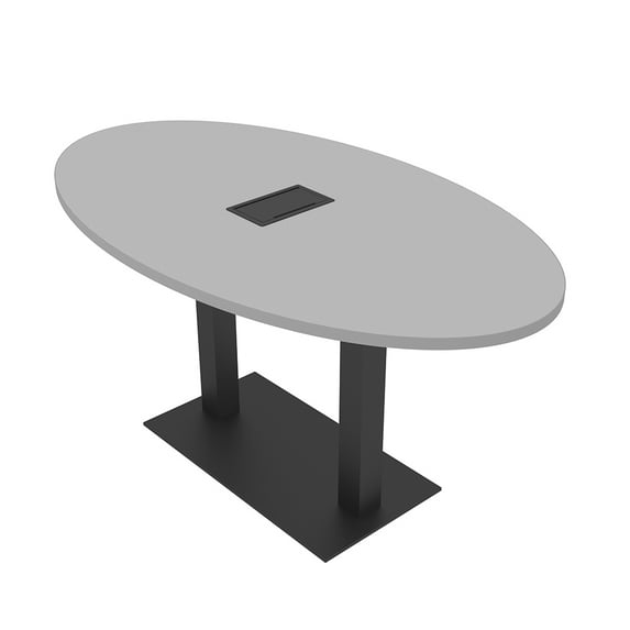 4 Person Oval Conference Room Table Square Metal Base 3X5 Power Unit