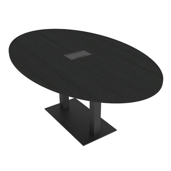 7' Oval Conference Room Table With Square Metal Base Power And Data