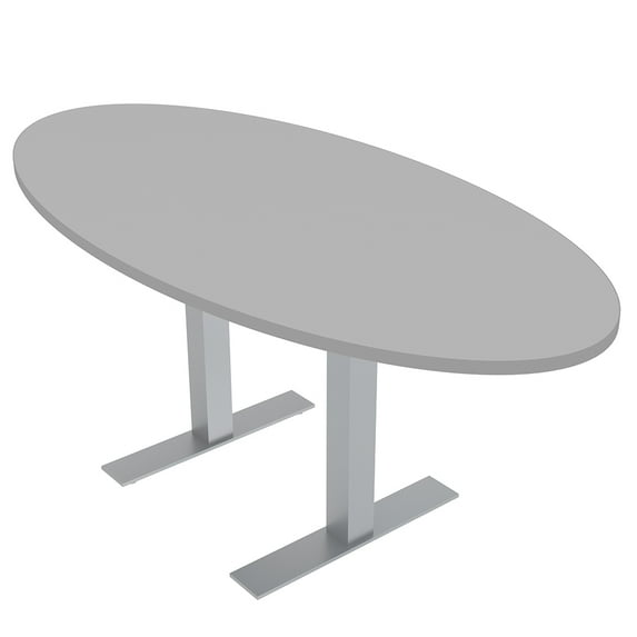 4 Person Oval Conference Table Metal T-Bases Data And Electric Module