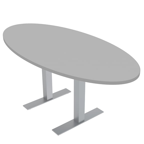 4 Person Oval Conference Table Metal T-Bases Data And Electric Module