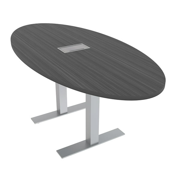 4 Person Oval Conference Table Metal T-Bases Data And Electric Module