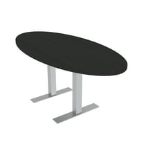 4 Person Oval Conference Table Metal T-Bases Data And Electric Module