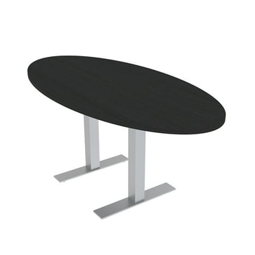 4 Person Oval Conference Table Metal T-Bases Data And Electric Module