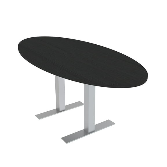 4 Person Oval Conference Table Metal T-Bases Data And Electric Module