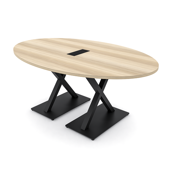 4 Person Oval Conference Table With X Bases Data And Electric Module