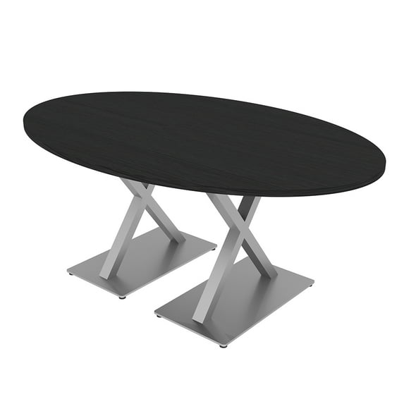 4 Person Oval Conference Table With X Bases Data And Electric Module