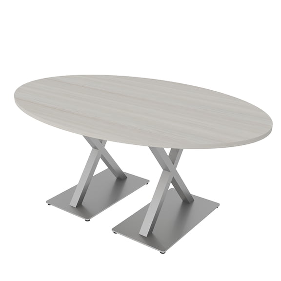 4 Person Oval Conference Table With X Bases Data And Electric Module