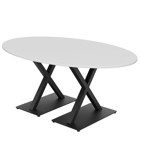 4 Person Oval Conference Table With X Bases Data And Electric Module