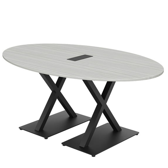 4 Person Oval Conference Table With X Bases Data And Electric Module